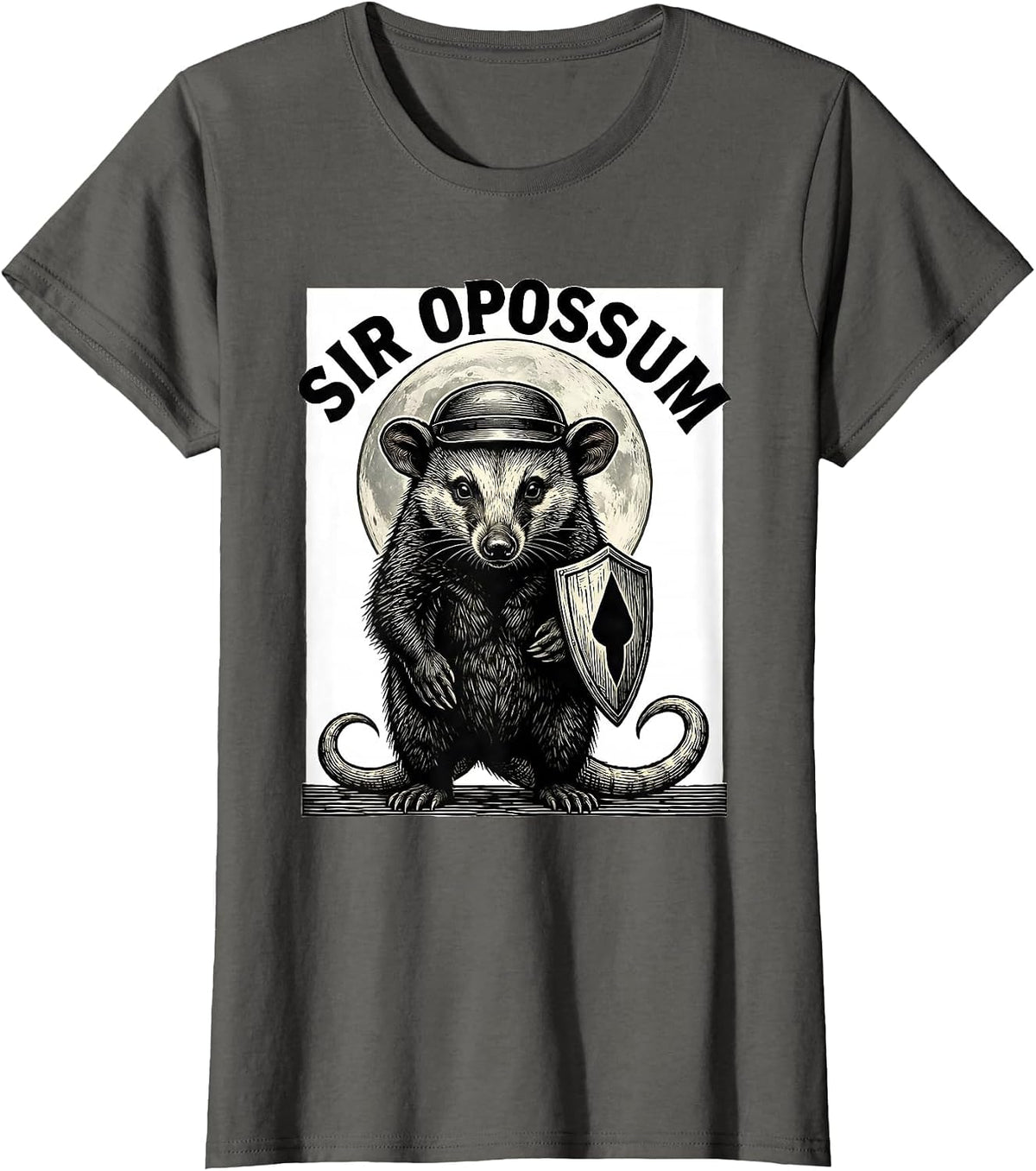 Women's Sir Opossum Whimsical Spooky Halloween Moon Novelty T-Shirt - Asphalt Grey
