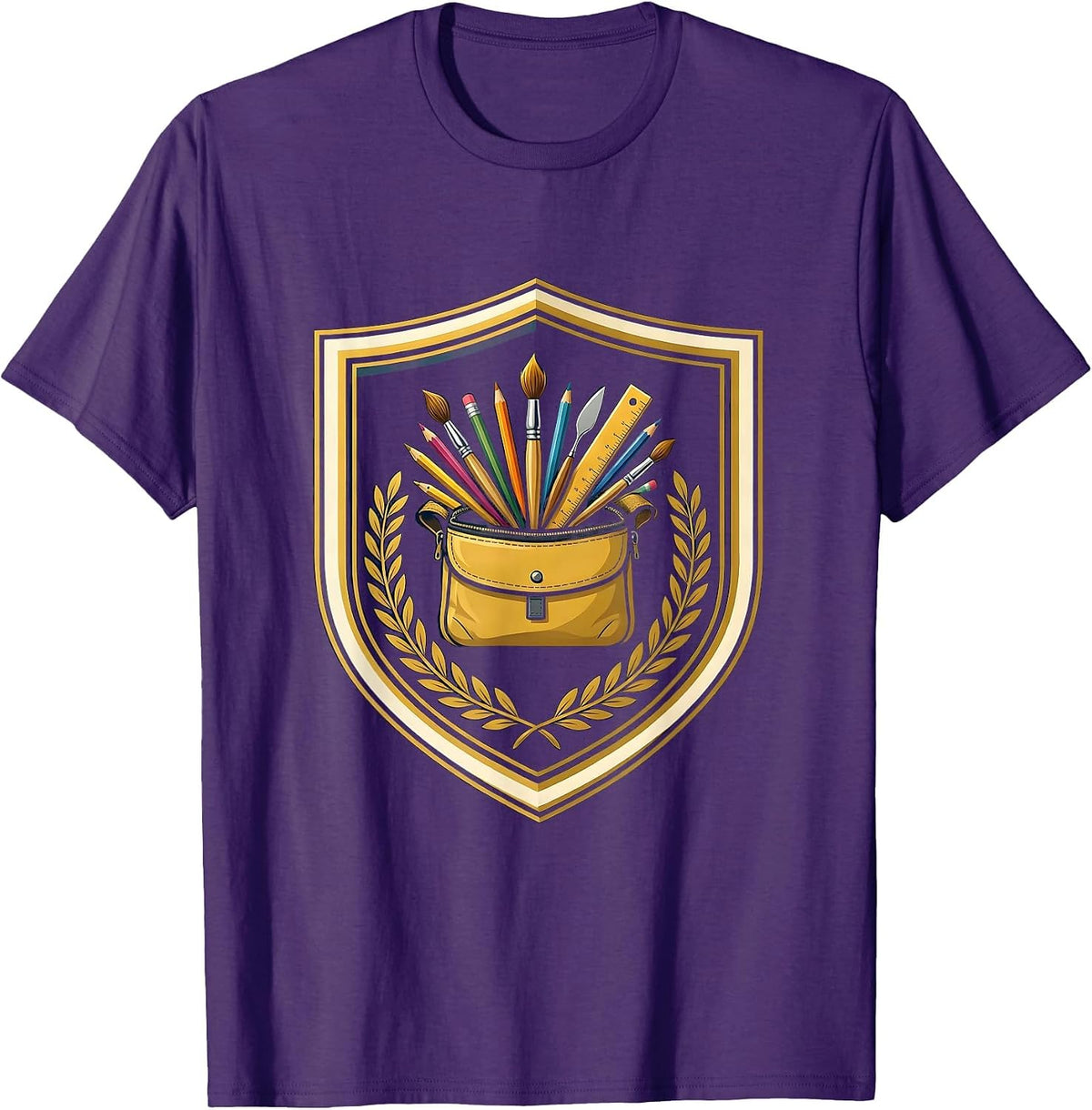 Men's Art Teacher Colorful Supply Bag Graphic T-Shirt - Purple