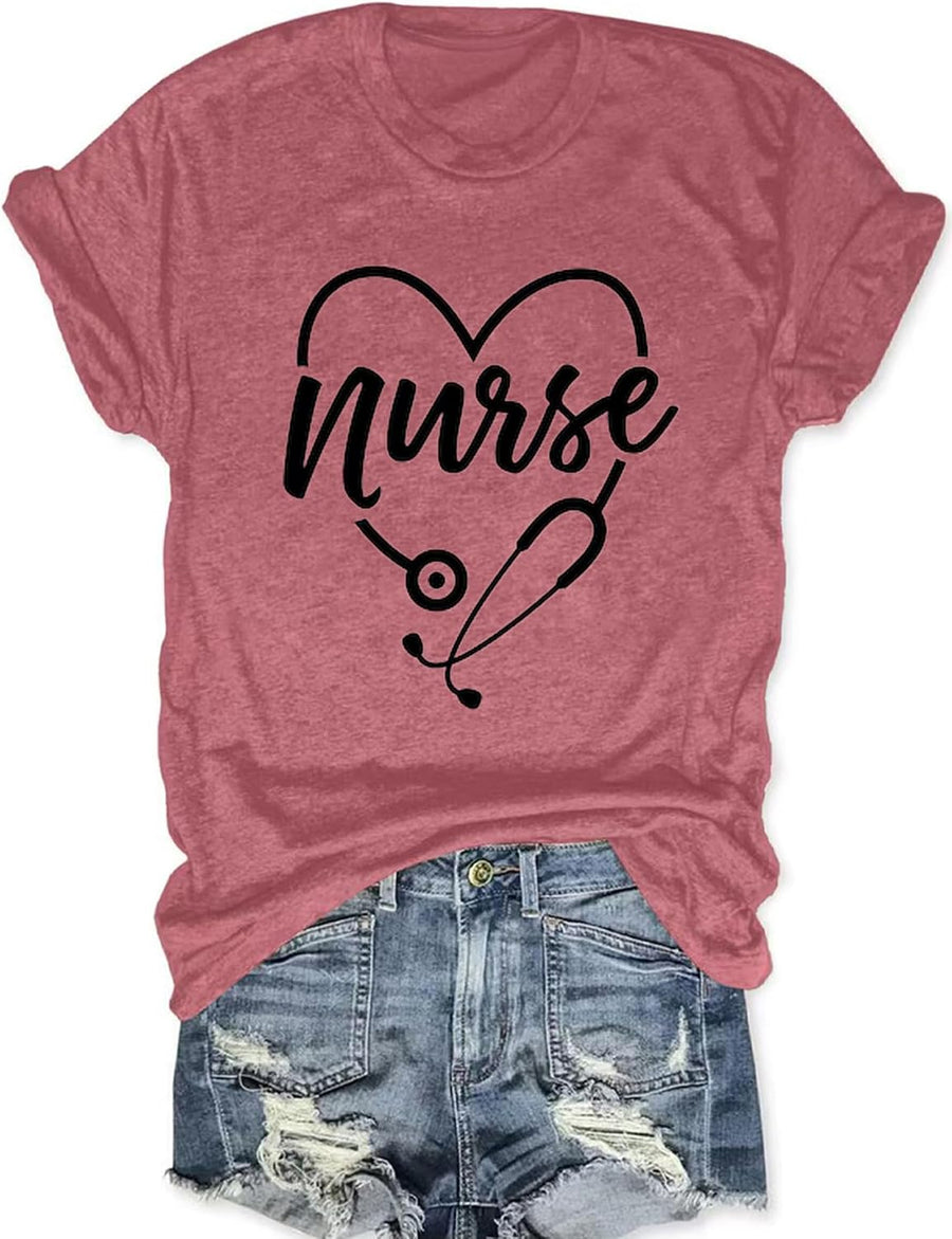 Nurse Shirts for Women Heart Nursing T-Shirts Casual Nurse Life Graphic Short Sleeve - Purple1
