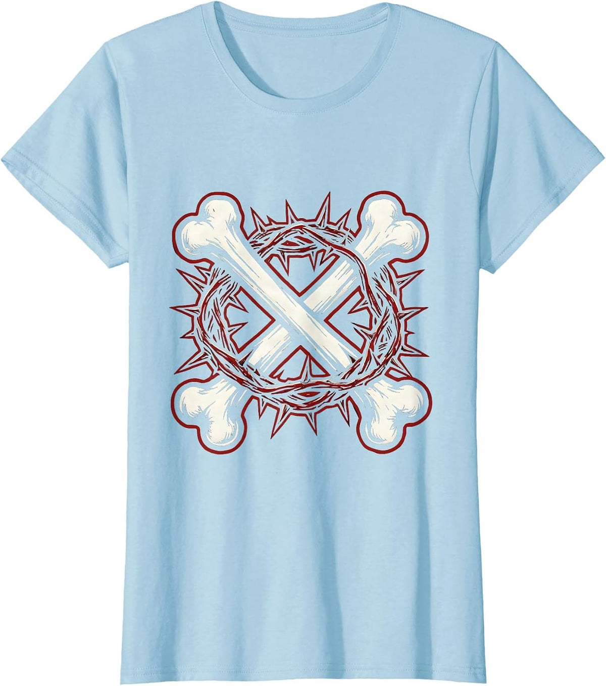 Crossed Bones Crown of Thorns Heavy Metal Graphic T-Shirt - Baby Blue