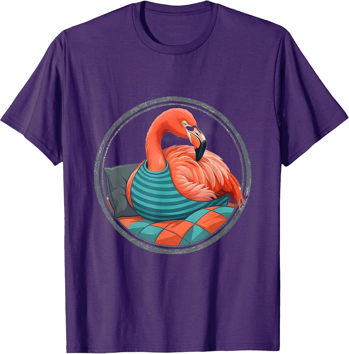 Seated Flamingo Pajama Top Cozy Animal Humor T-Shirt - Purple