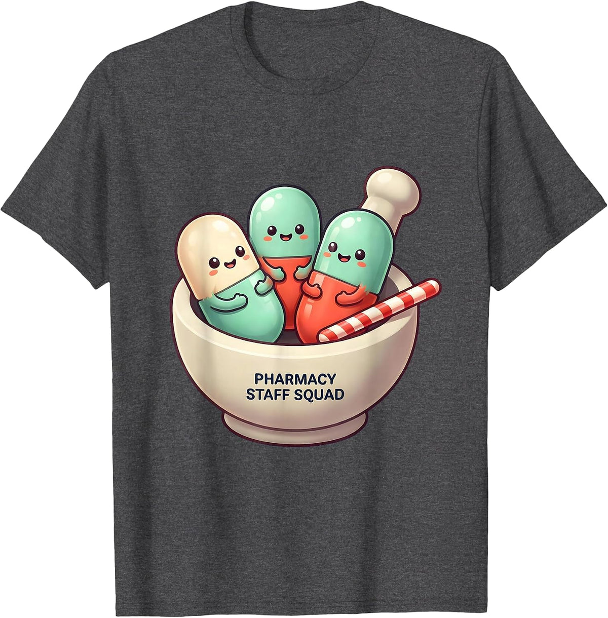 Pharmacy Staff Squad Cute Kawaii Pharmacy Technician T-Shirt - Dark Heather Grey