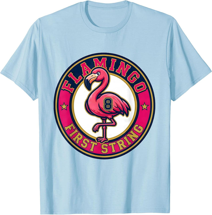 Men's Flamingo First String Sports Novelty Flamingo Lover Humor T-Shirt - Baby Blue