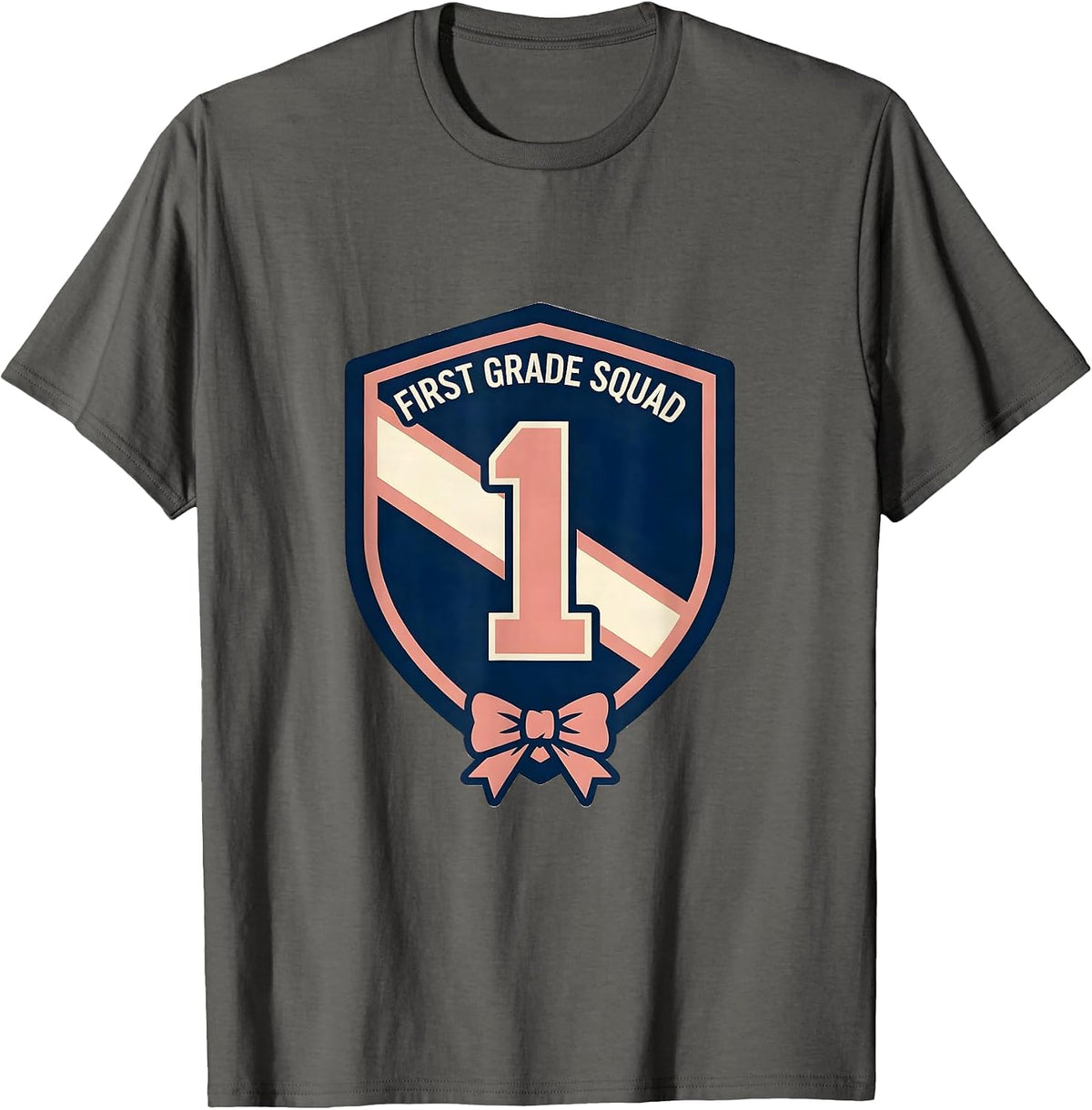 First Grade Squad Cheerful Pennant Back To School Girls T-Shirt - Asphalt Grey