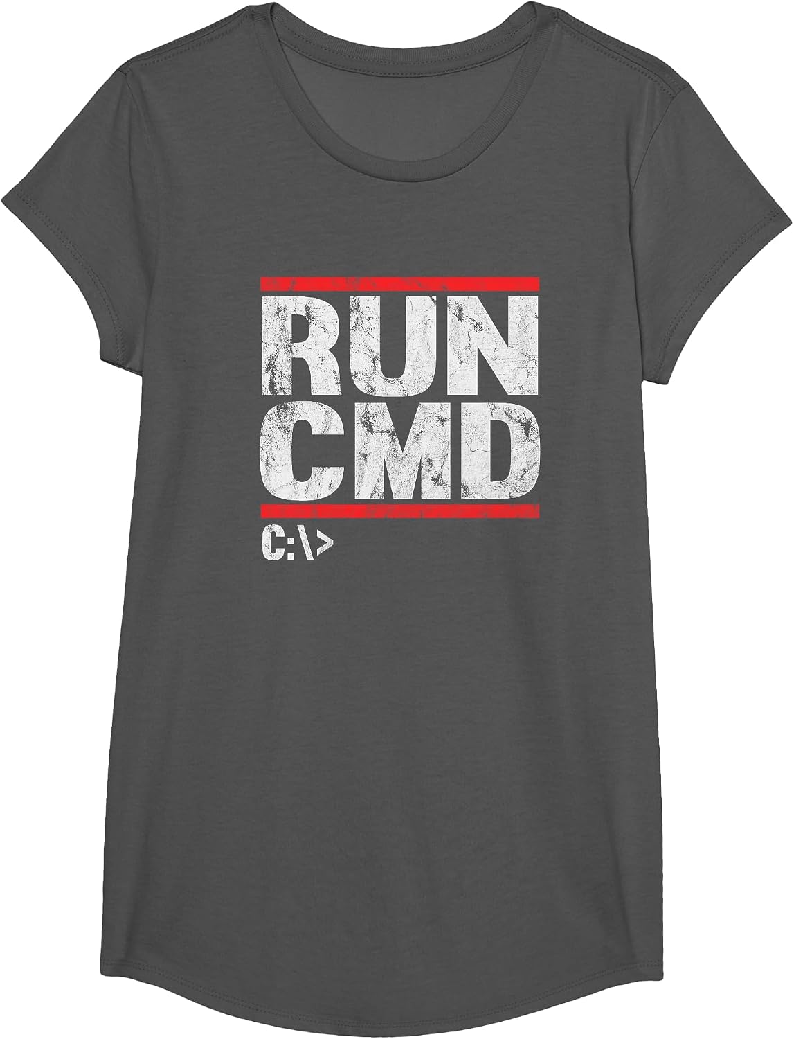 Run CMD Distressed Funny T-Shirt - Girls Asphalt Grey