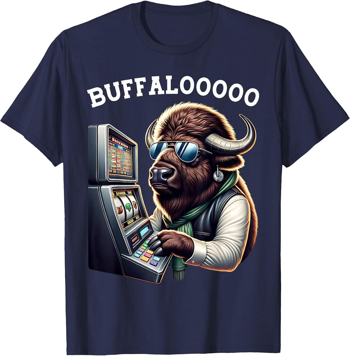 Buffalo Slot Machine Casino BUFFALOOOOO Gambling T-Shirt - Navy Blue