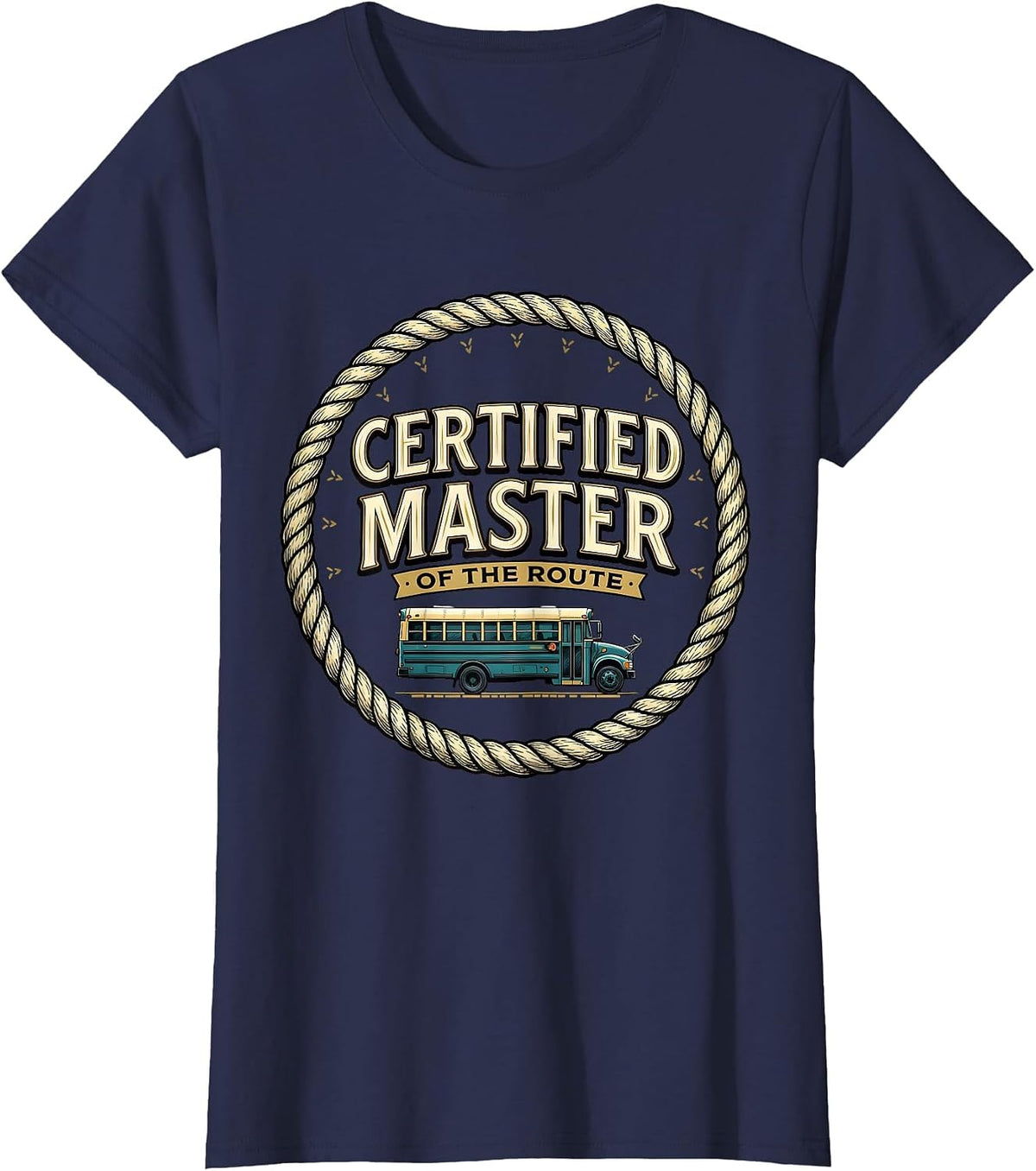 Women's Certified Master Of The Route Funny School Bus Driver T-Shirt - Navy Blue