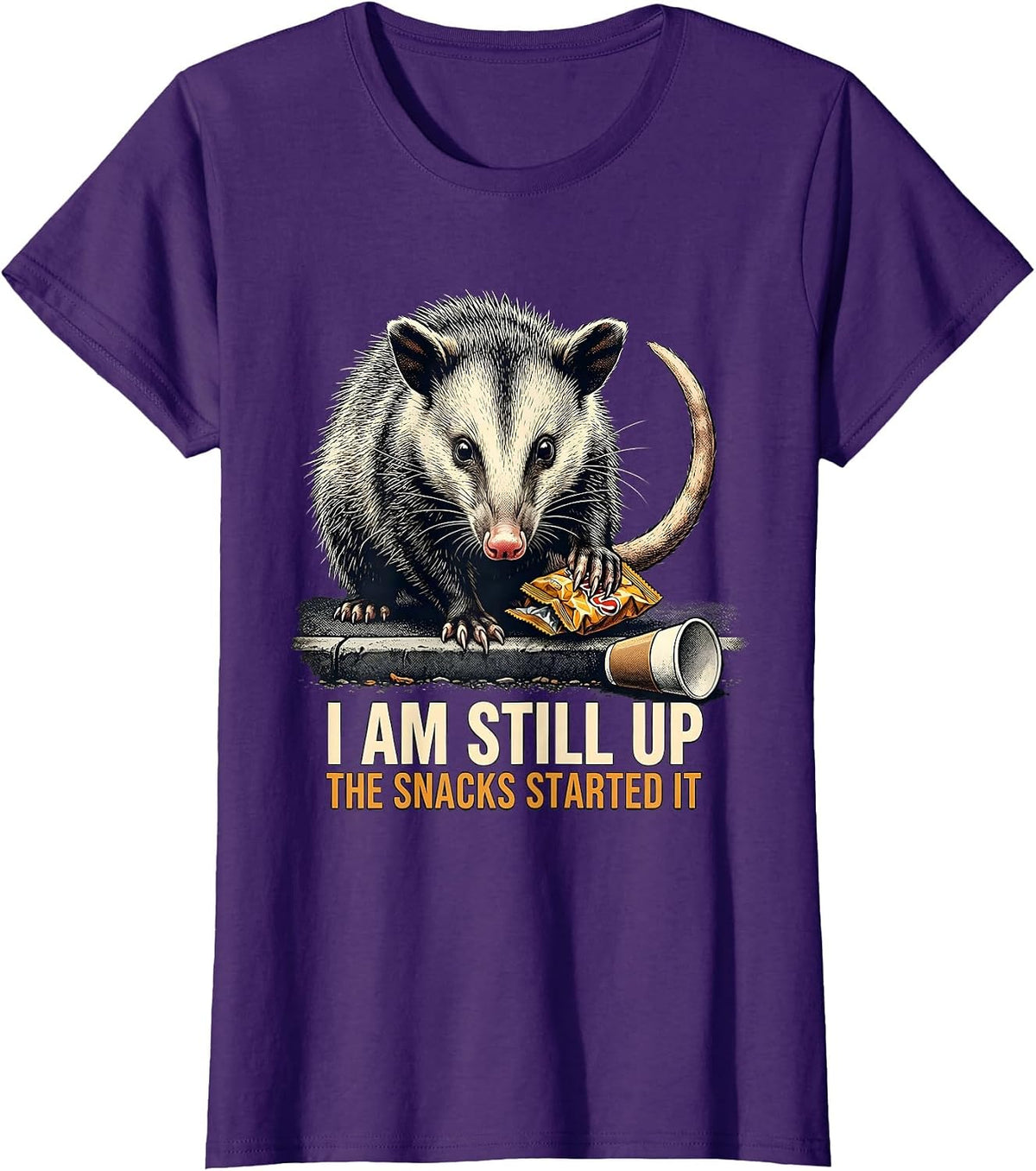 Women's I Am Still Up The Snacks Started It Funny Opossum Meme T-Shirt - Purple