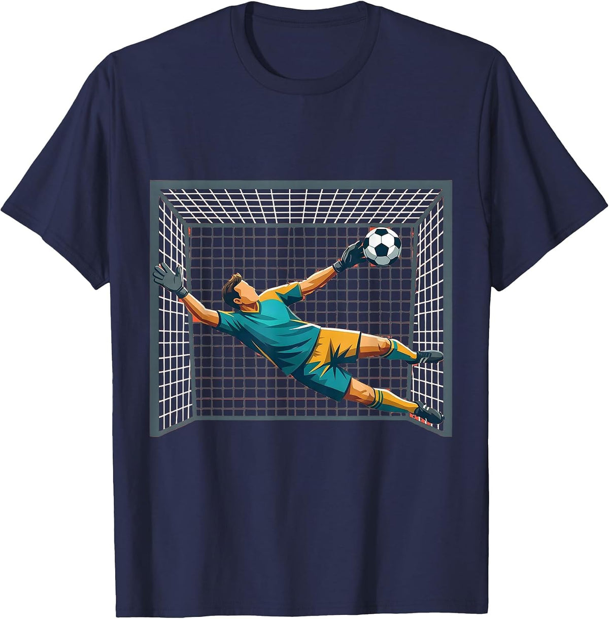 Soccer Dad Goalkeeper Diving Save Illustration T-Shirt - Navy Blue
