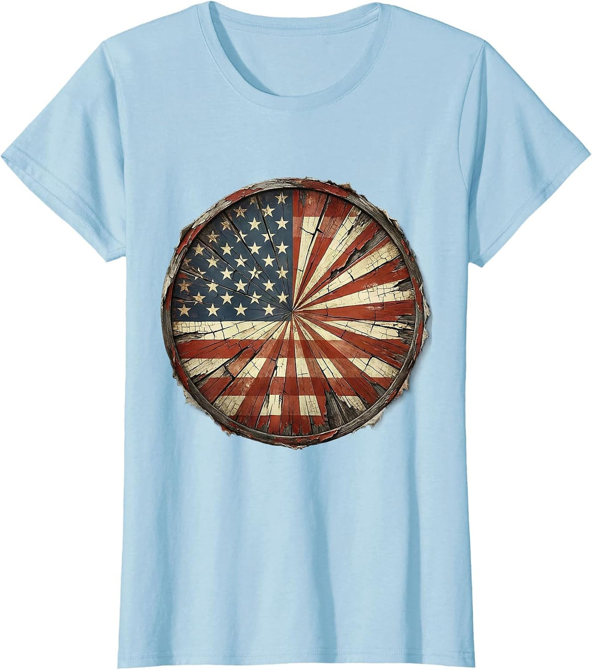 Red White and Blue Bold Sunburst Graphic T-Shirt - Baby Blue