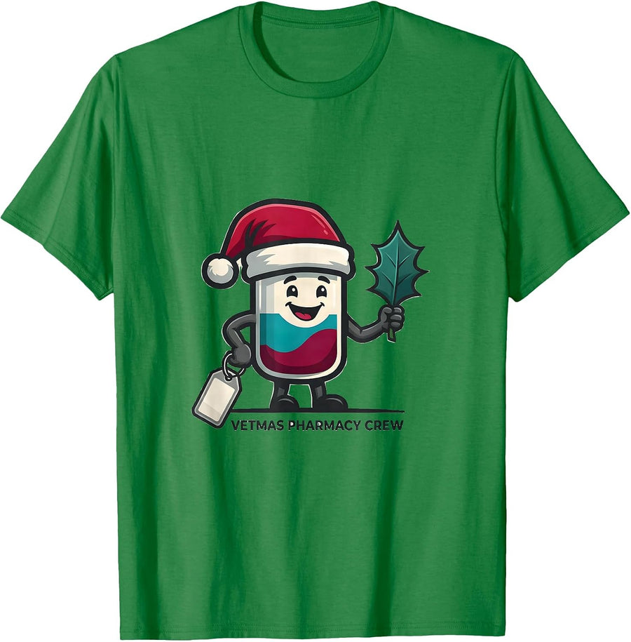 Men's Vetmas Pharmacy Crew Funny Vet Tech Christmas Veterinary T-Shirt - Kelly Green