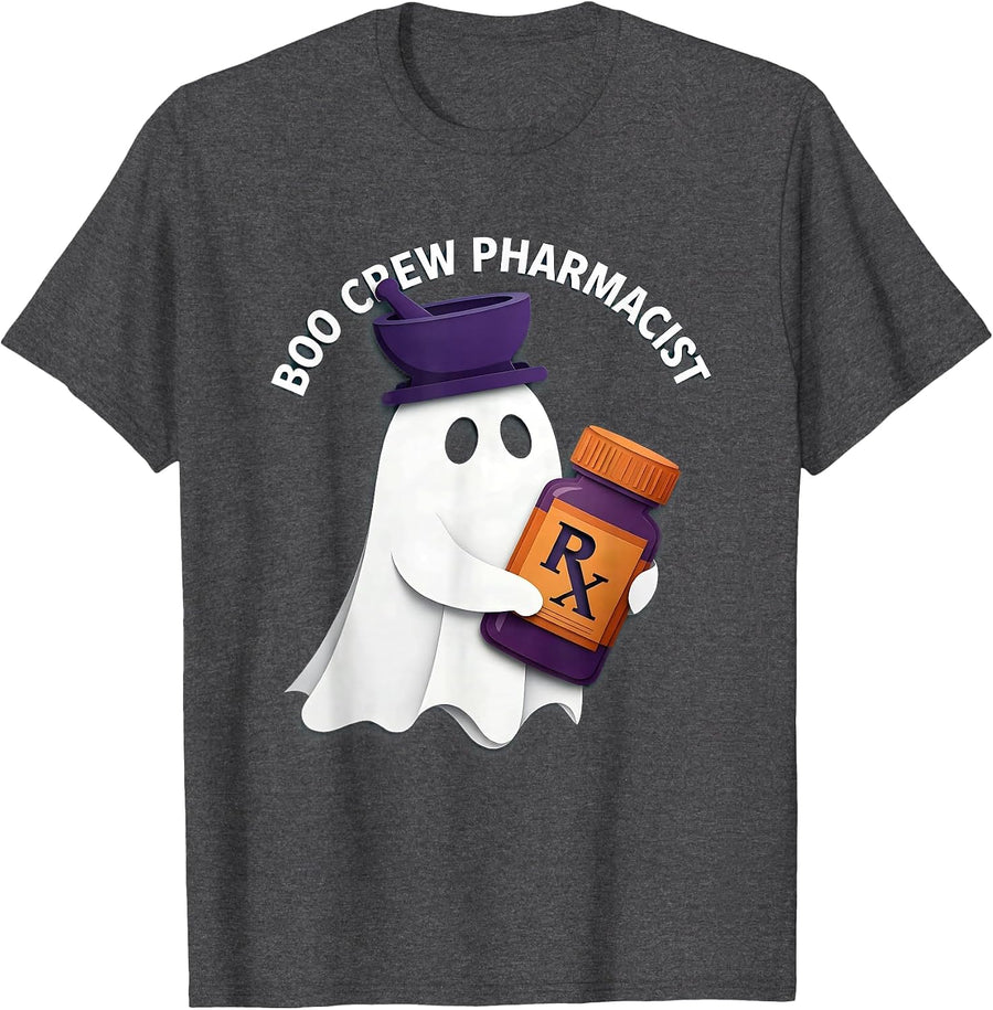 Men's Boo Crew Pharmacist Halloween Design T-Shirt - Dark Heather Grey