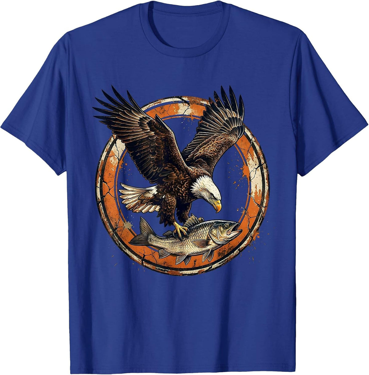 Men's Eagle Diving for Fish Graphic Fishing Design T-Shirt - Royal Blue