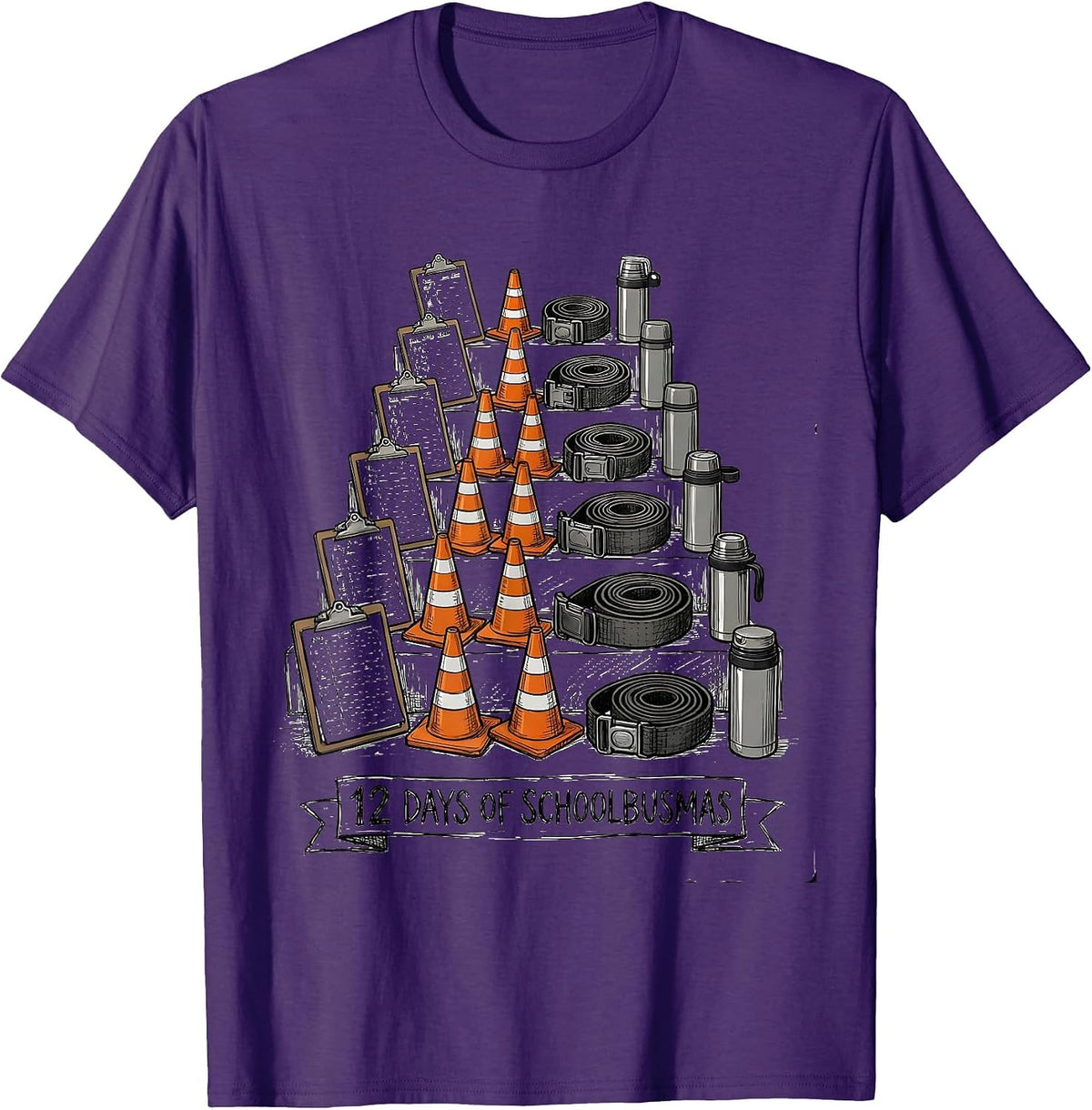 12 Days of Schoolbusmas Hand-Sketched School Bus Driver T-Shirt - Purple