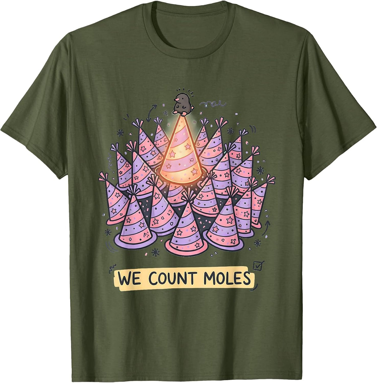 Men's We Count Moles Kawaii Doodle Chemistry Mole Day T-Shirt - Olive Green