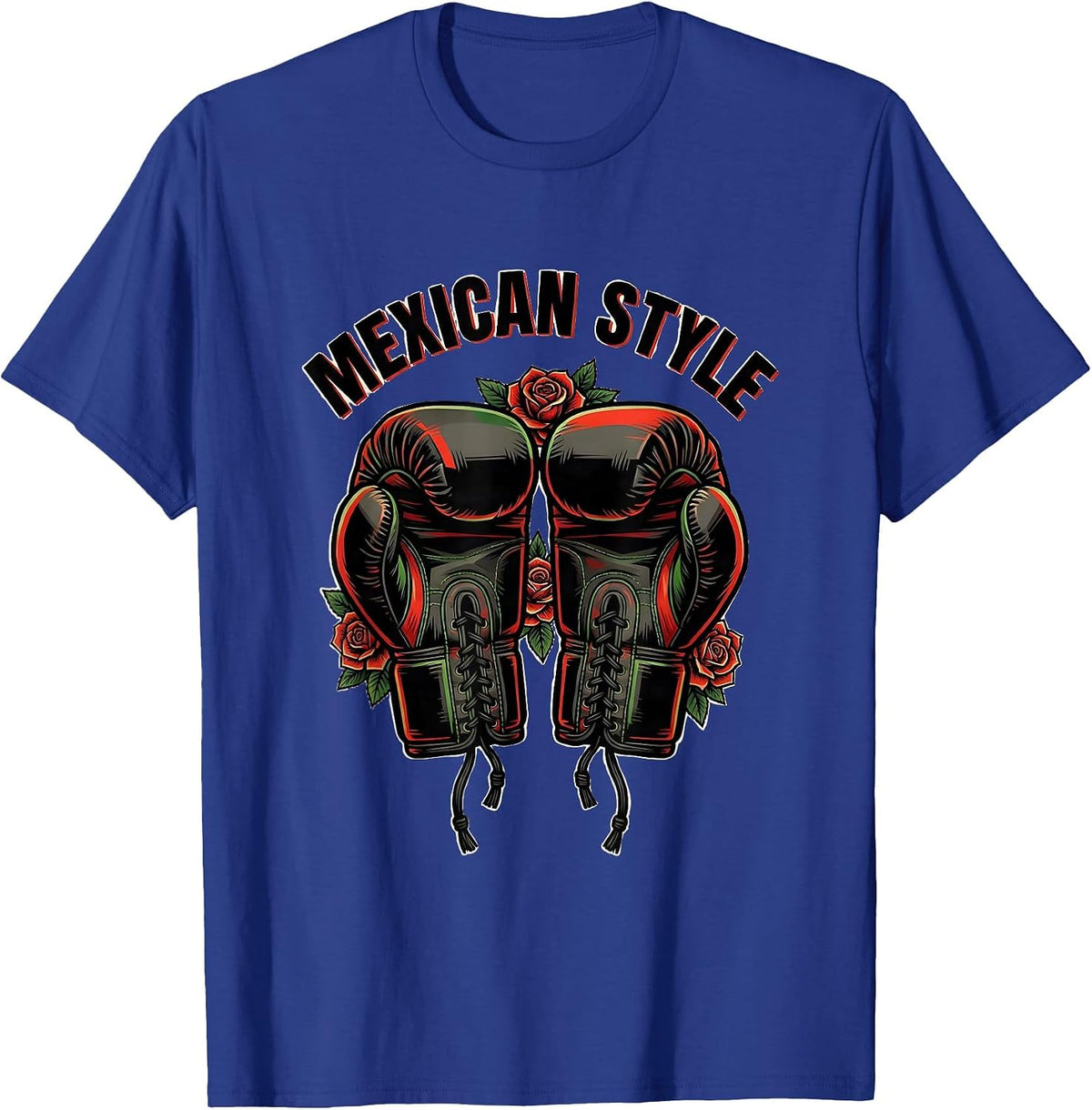 Men's Mexican Style Tattoo Boxing Gloves Cultural Pride Vintage T-Shirt - Royal Blue