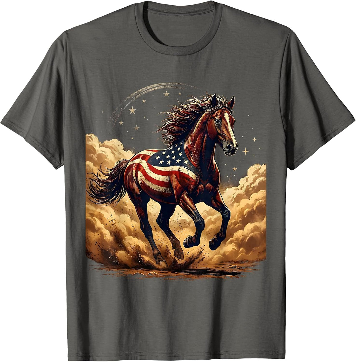 Horse Galloping Through Dusty Open Meadow T-Shirt - Asphalt Grey