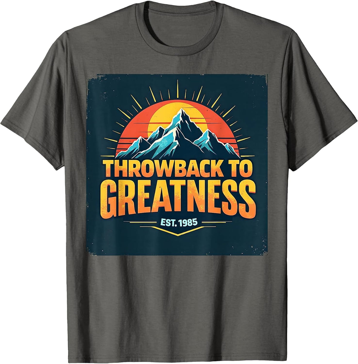 Vintage 1985 Throwback to Greatness Design T-Shirt - Asphalt Grey