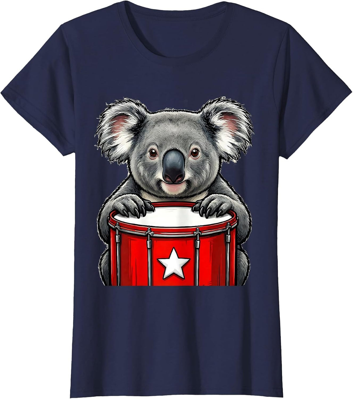 Women's Rounded Koala Red Christmas Drum Funny Animal Lover Gift T-Shirt - Navy Blue