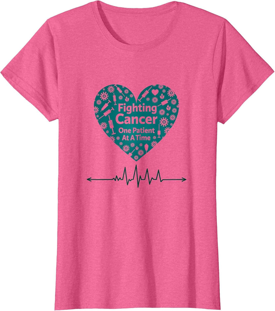 Oncology Nurse: Fighting Cancer One Patient at A Time T-Shirt, Women, Pink Heather, Small - As Pictured