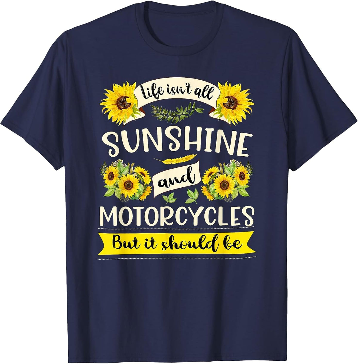 Sunshine and Motorcycles | Funny Biker Moms & Grandmas T-Shirt - Navy Blue
