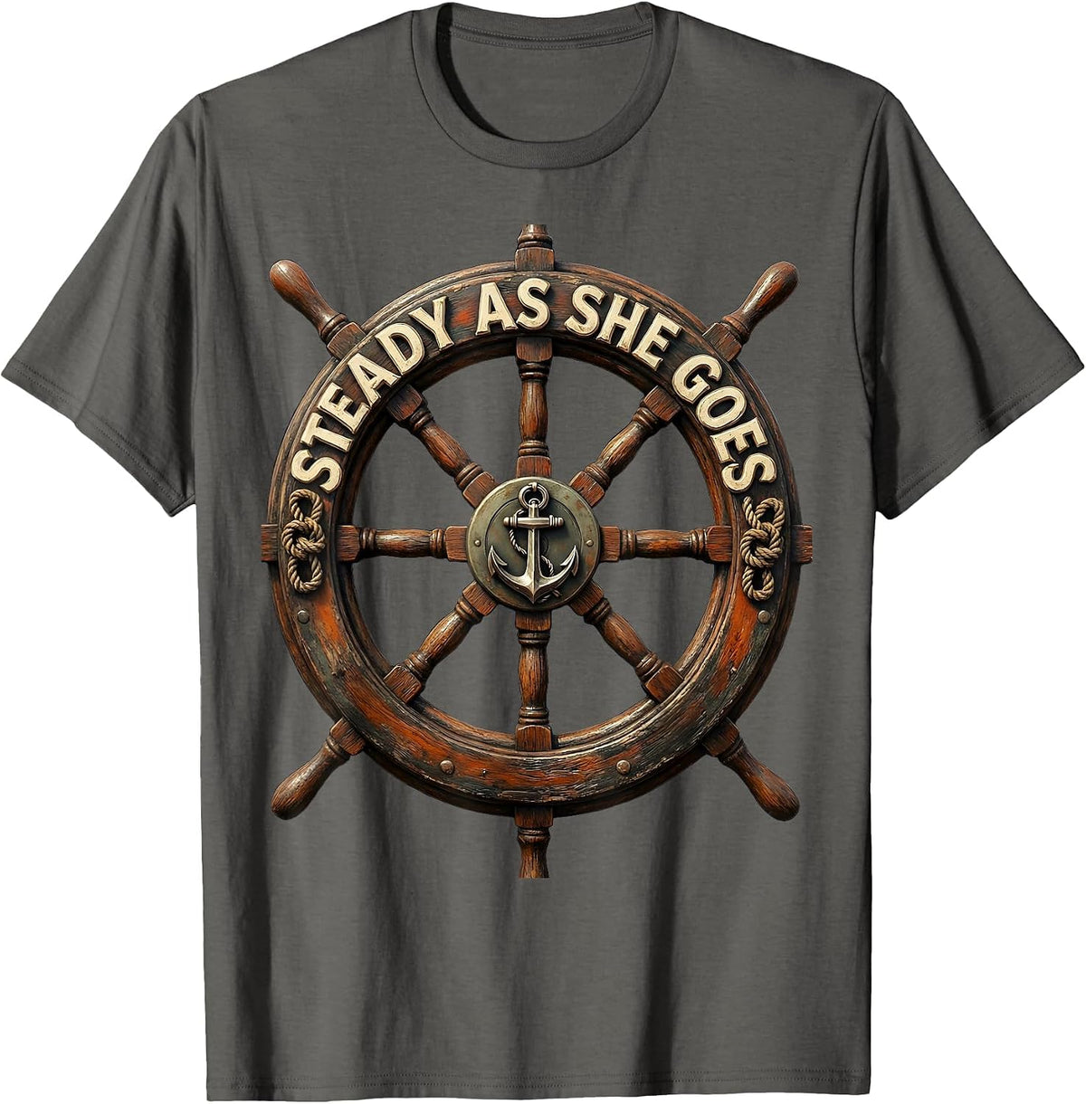 Steady As She Goes Navy Nautical Design T-Shirt - Asphalt Grey