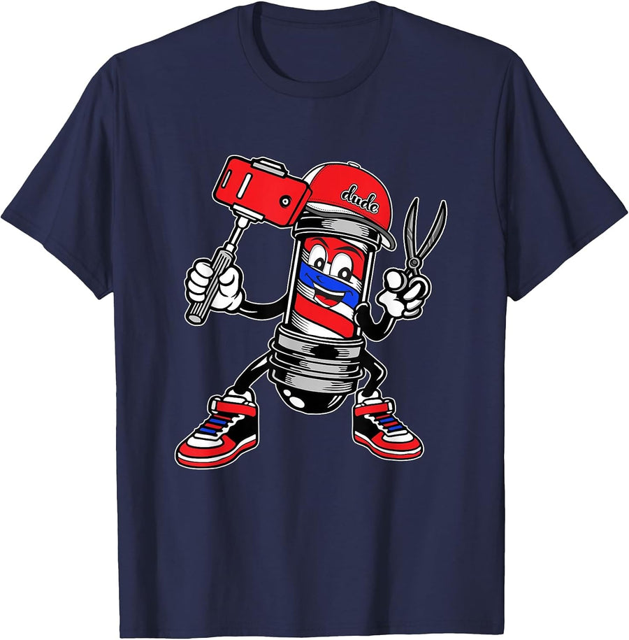 Barbershop Cool Barber Pole Hairdresser Funny Hip Hop Barber T-Shirt - Navy Blue