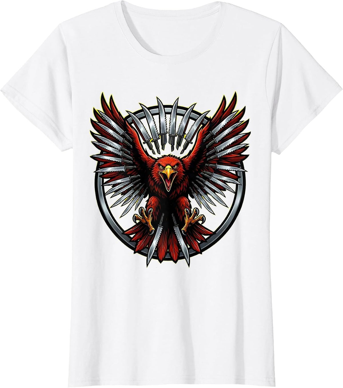 Punk Rock Eagle Razor Blade Feathers Dive T-Shirt - White