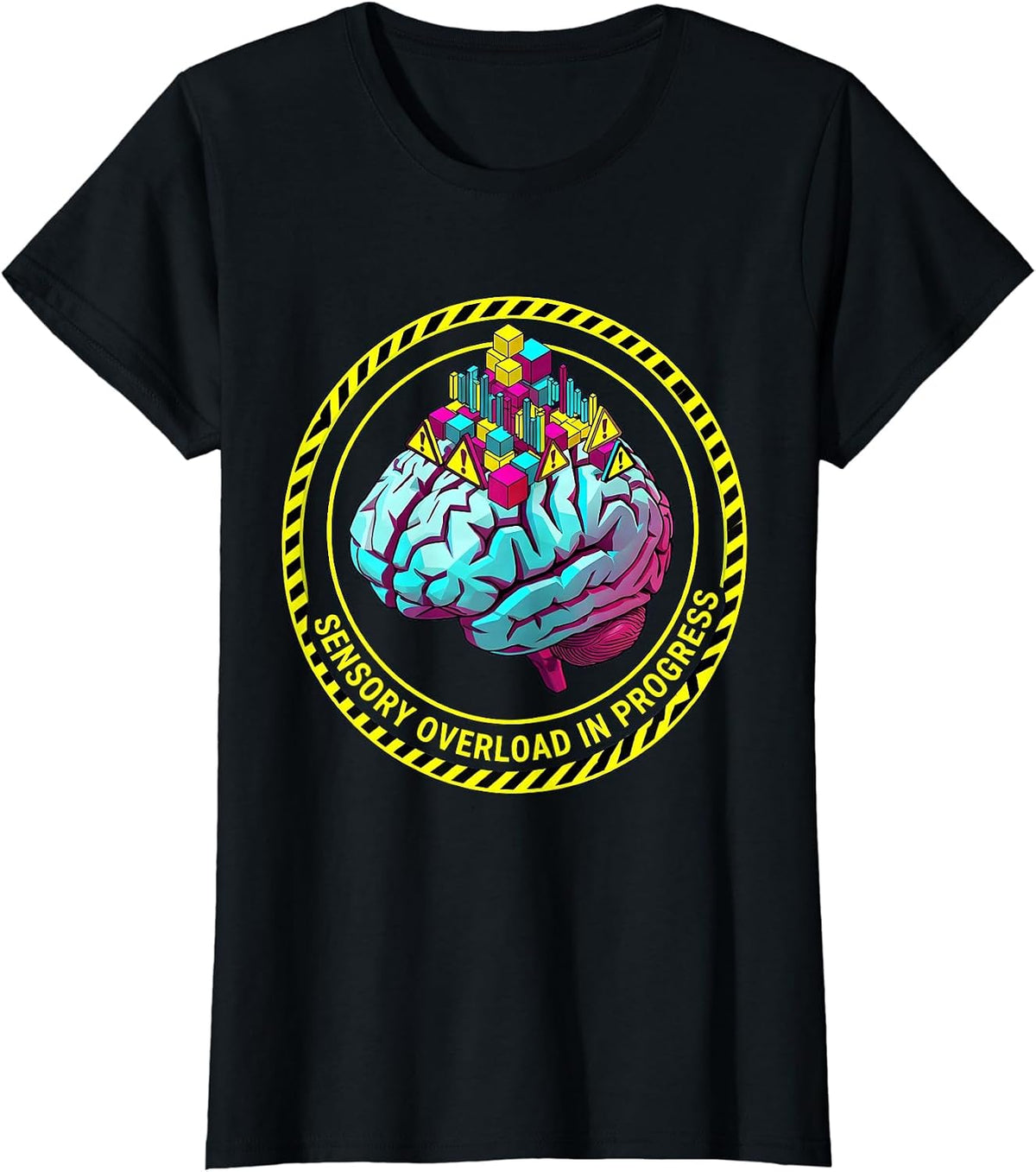 Sensory Overload In Progress Overstimulated Design T-Shirt - Black