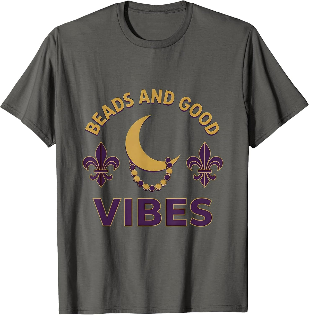 Beads and Good Vibes Mardi Gras Design T-Shirt - Asphalt Grey