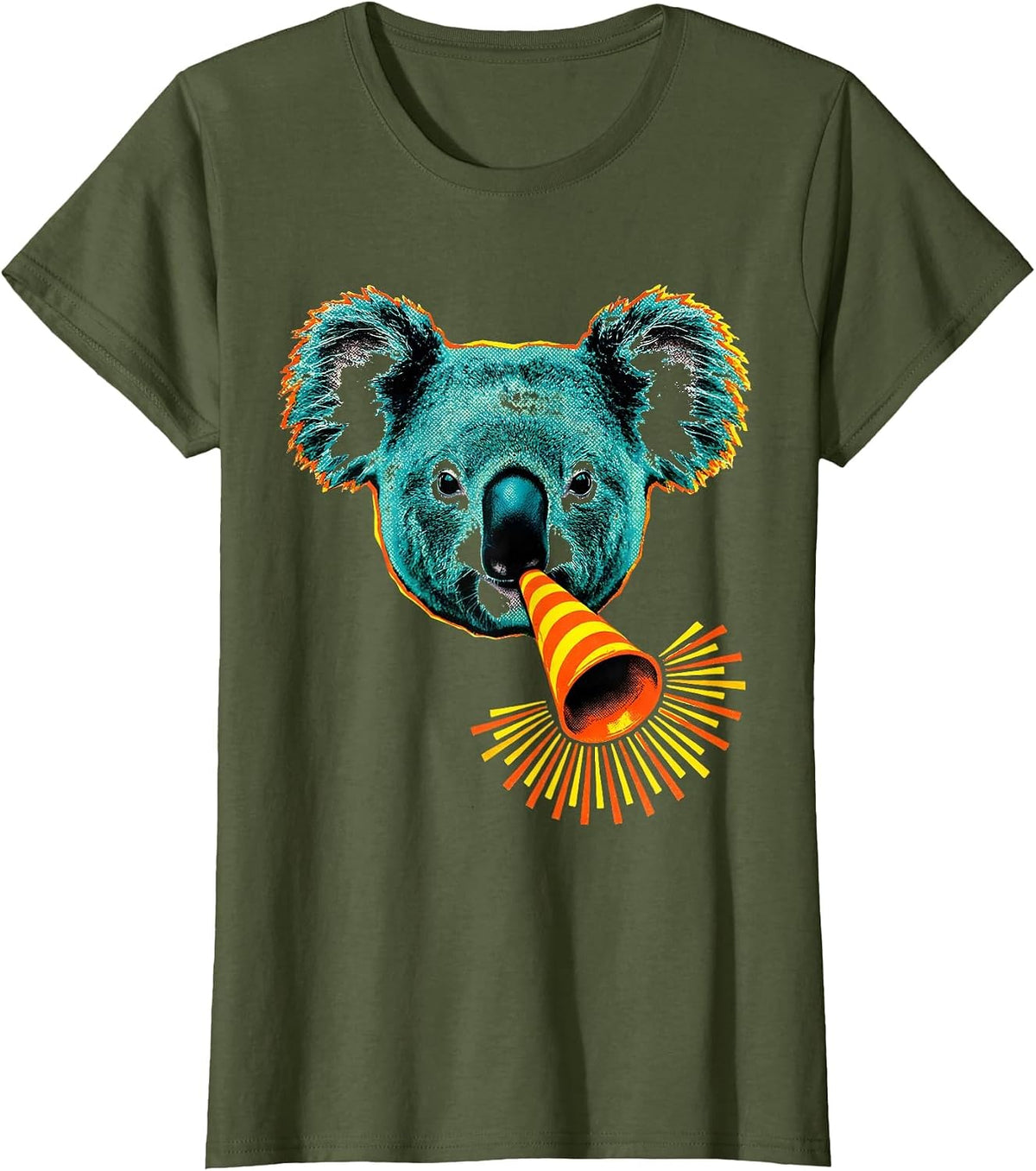 Women's Broad Blunt Koala Party Horn Funny Animal Lover T-Shirt - Olive Green