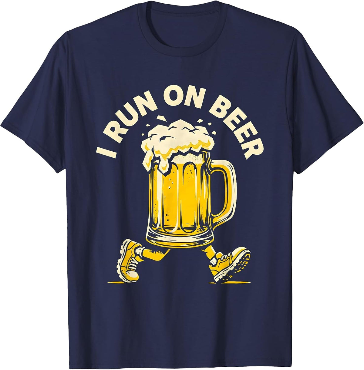 I Run On Beer Funny Drinking Humor Design T-Shirt - Navy Blue