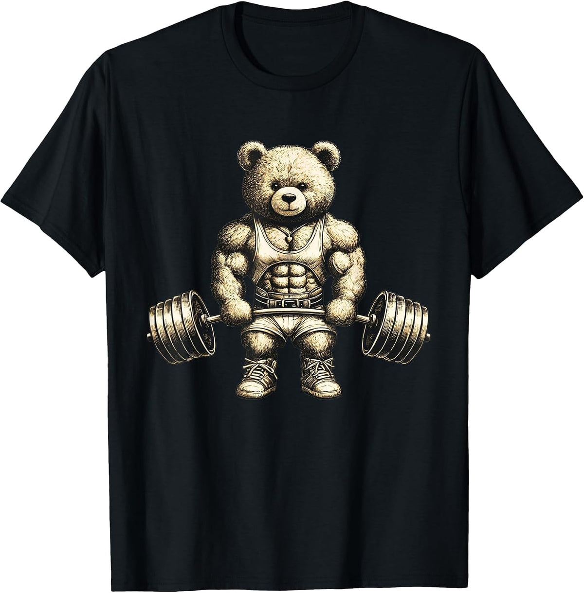 Funny Teddy Bear Lifting Weights Gym Workout Animal Shirts T-Shirt - Black