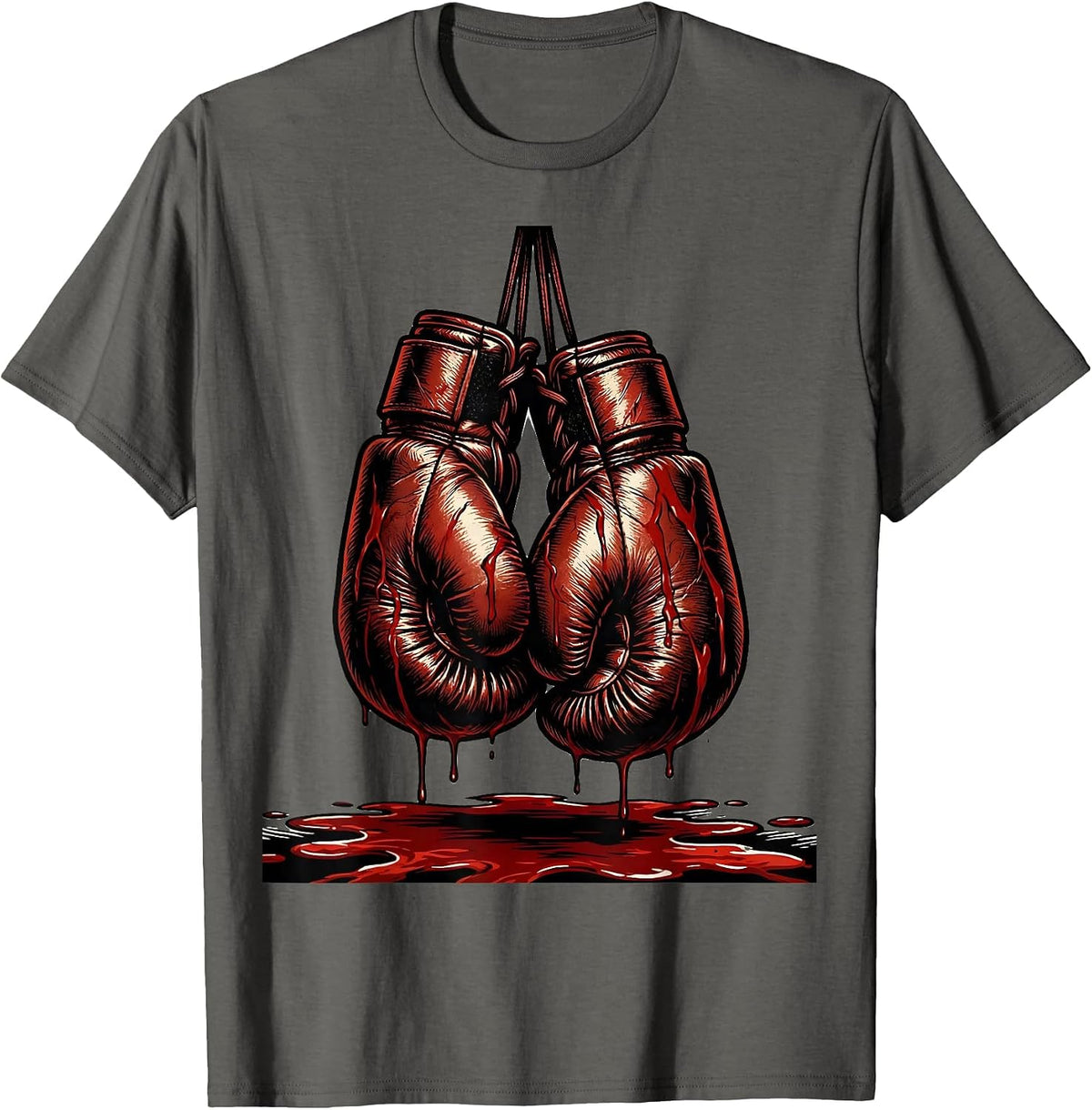 Bloody Boxing Gloves Graphic Design T-Shirt - Asphalt Grey