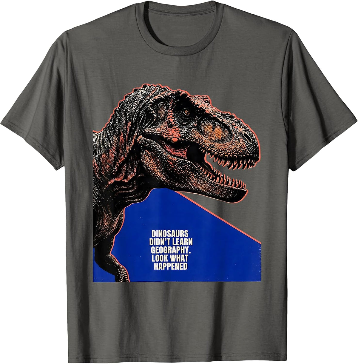 Dinosaurs Didn't Learn Geography. Look What Happened Teacher T-Shirt - Asphalt Grey