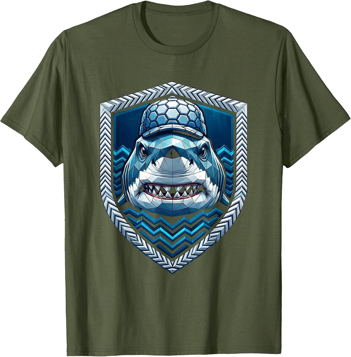 Rugby Shark Scrum Cap Underwater Graphic T-Shirt - Olive Green