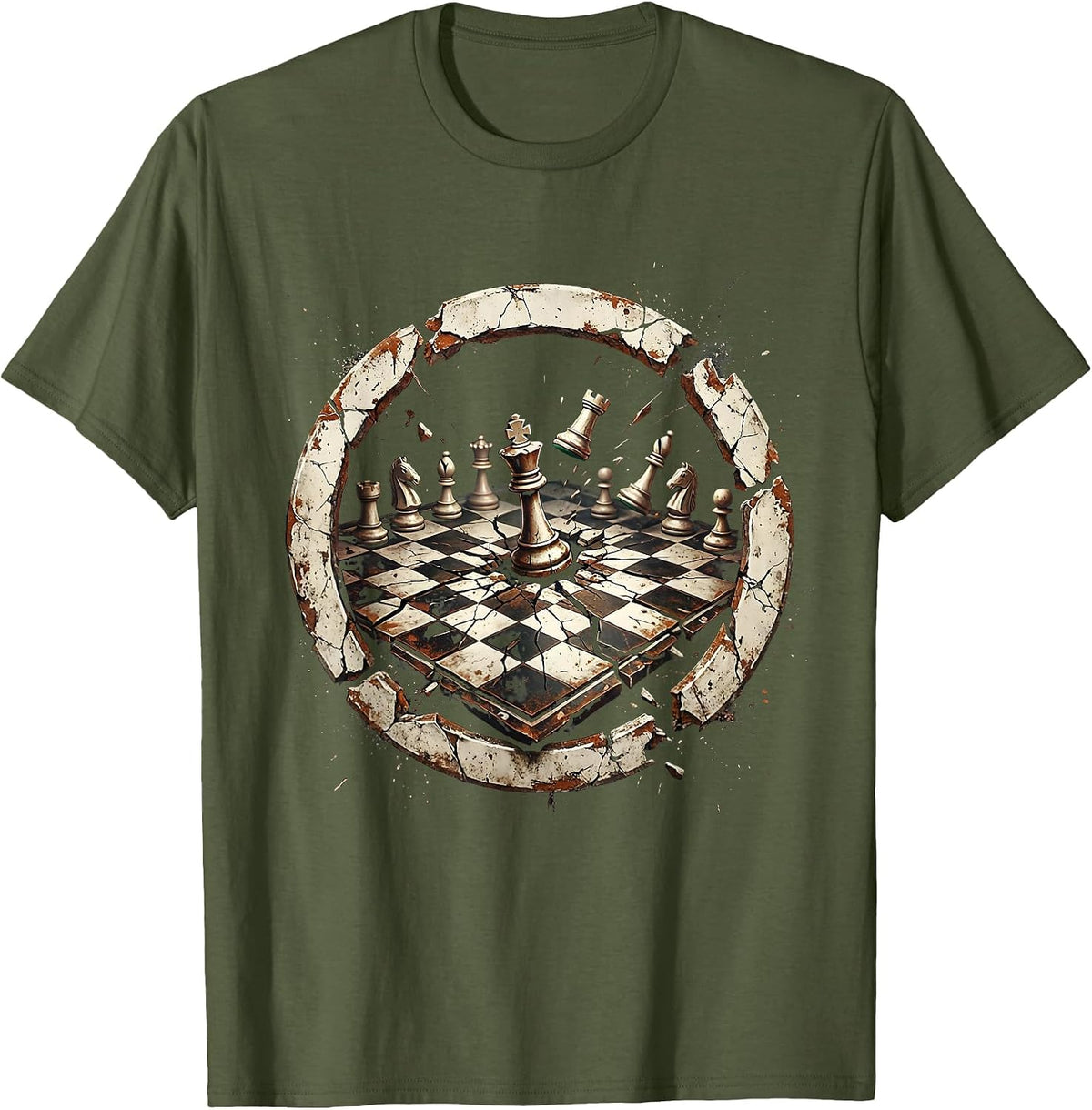 Chaos Coordinator Chess Battle Graphic Tee T-Shirt - Olive Green