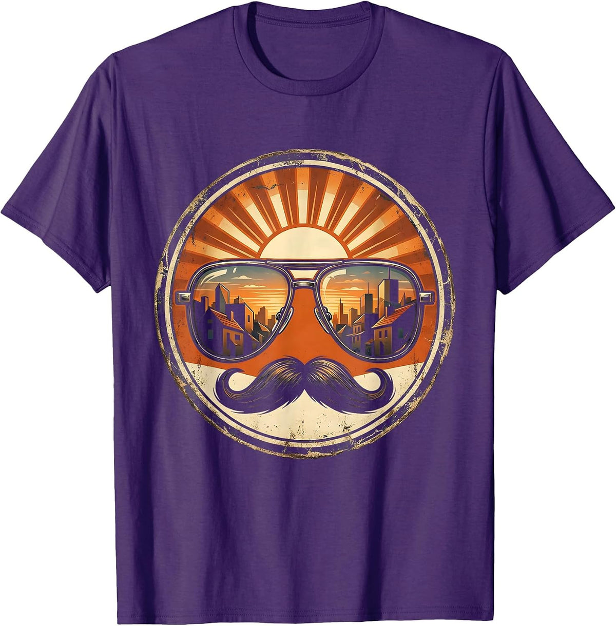 Men's Aviator Sunglasses Sunset Skyline Retro 80s Design T-Shirt - Purple