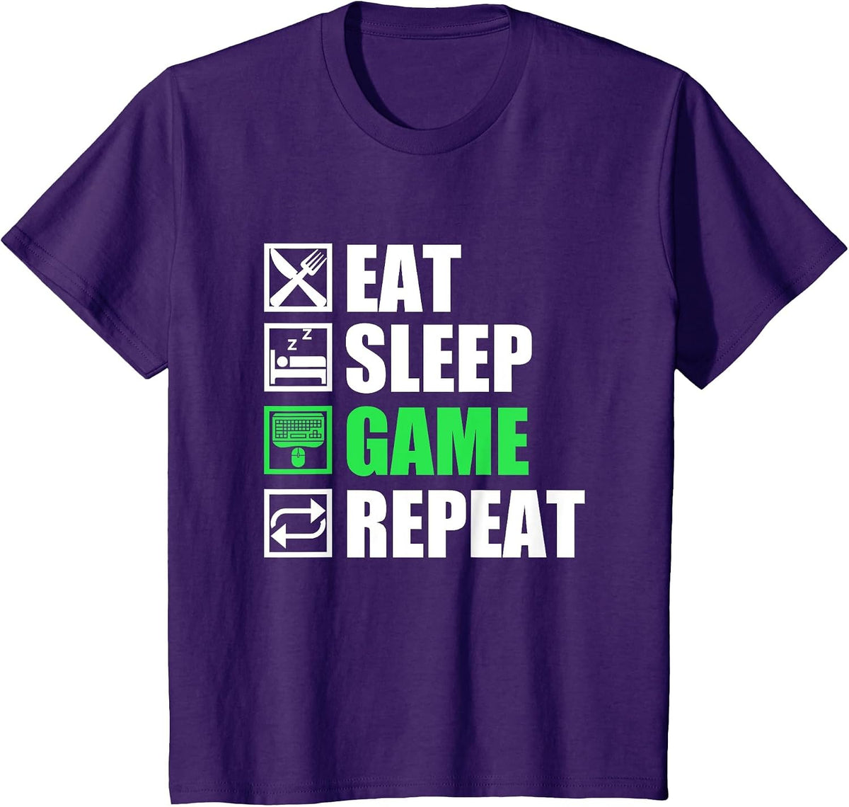 Eat Sleep Game Repeat | PC Gamer T-Shirt - Purple