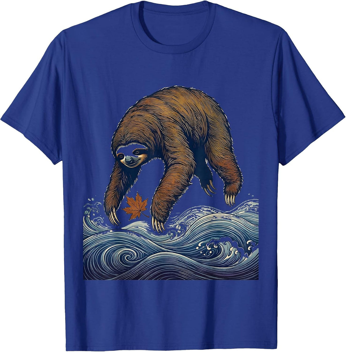 Sloth Ukiyo-e River Humor Animal Lover Gift T-Shirt - Royal Blue