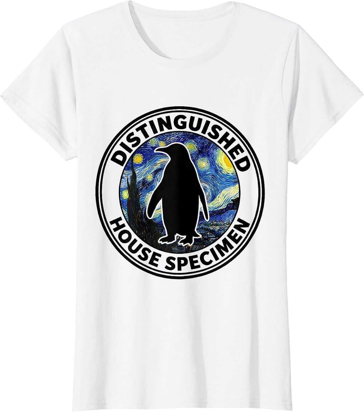 Women's Distinguished House Specimen Silhouette Funny Van Gogh Art T-Shirt - White