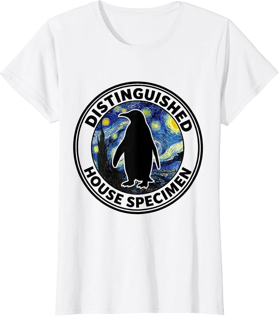 Women's Distinguished House Specimen Silhouette Funny Van Gogh Art T-Shirt - White