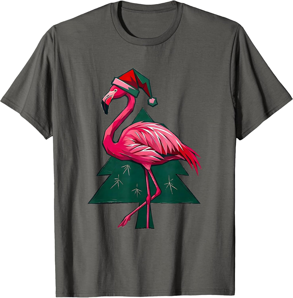 Pink Flamingo Silhouette Geometric Christmas Tree Skirt T-Shirt - Asphalt Grey