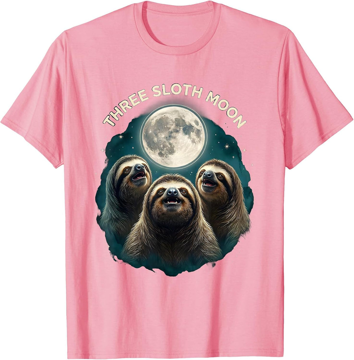 Men's Three Sloth Moon Funny Sloth Lover Halloween Meme Parody T-Shirt - Pink