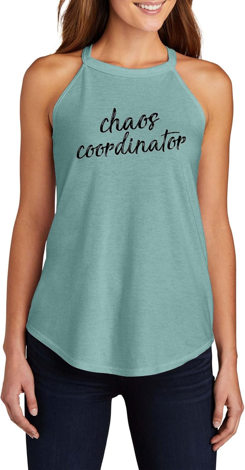 Chaos Coordinator Funny Sarcastic Quote Top Triblend Tank Top Racerback Rocker - Ladies Rocker Tank Heathered Eucalyptus Blue