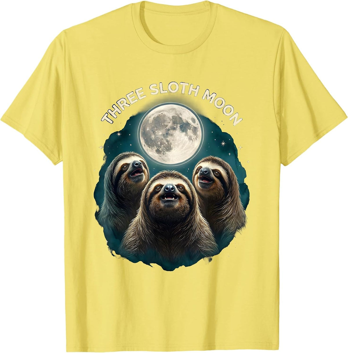 Men's Three Sloth Moon Funny Sloth Lover Halloween Meme Parody T-Shirt - Lemon Yellow