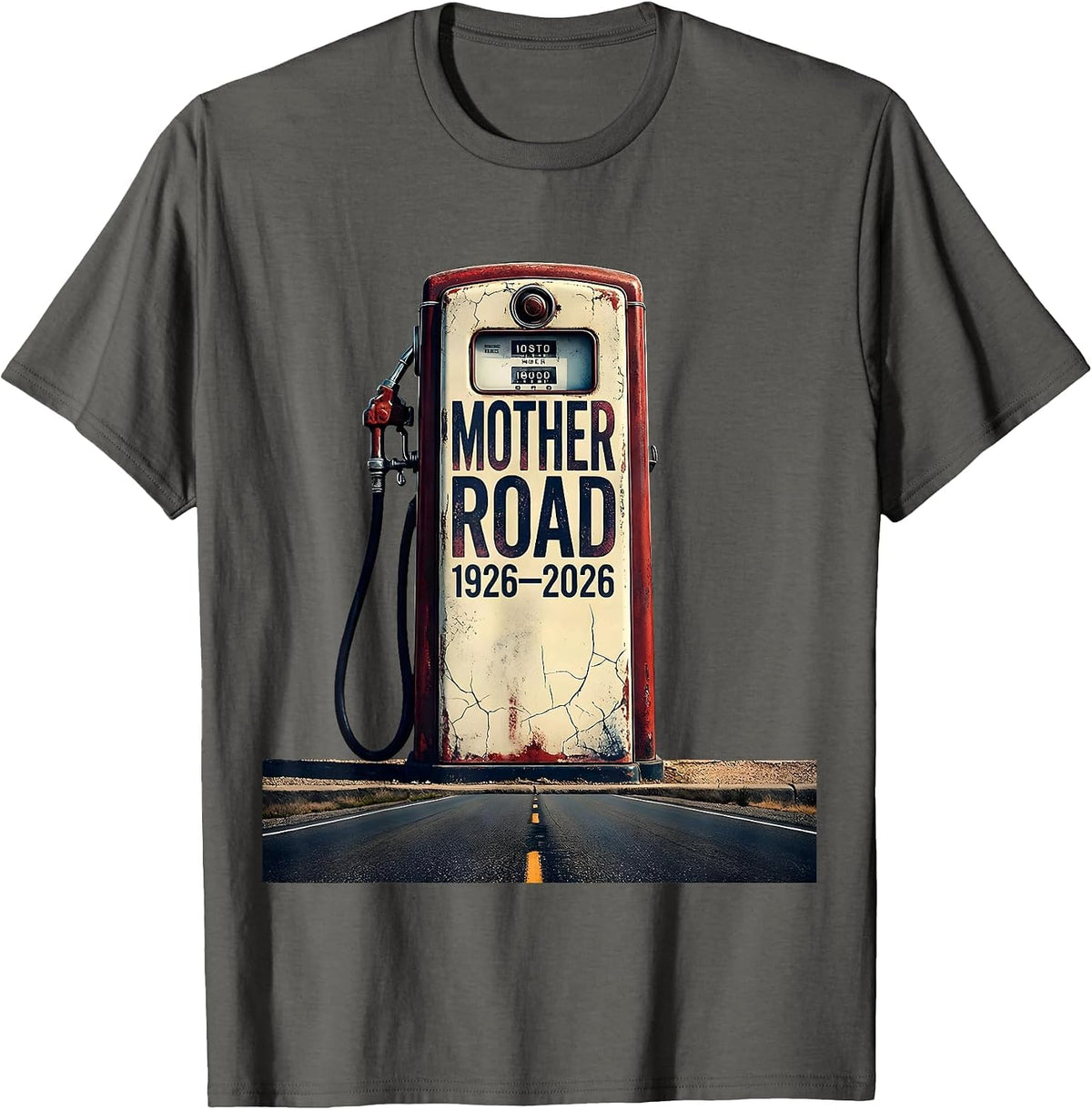 Mother Road · 1926–2026 Distressed Road Trip Keepsake T-Shirt - Asphalt Grey