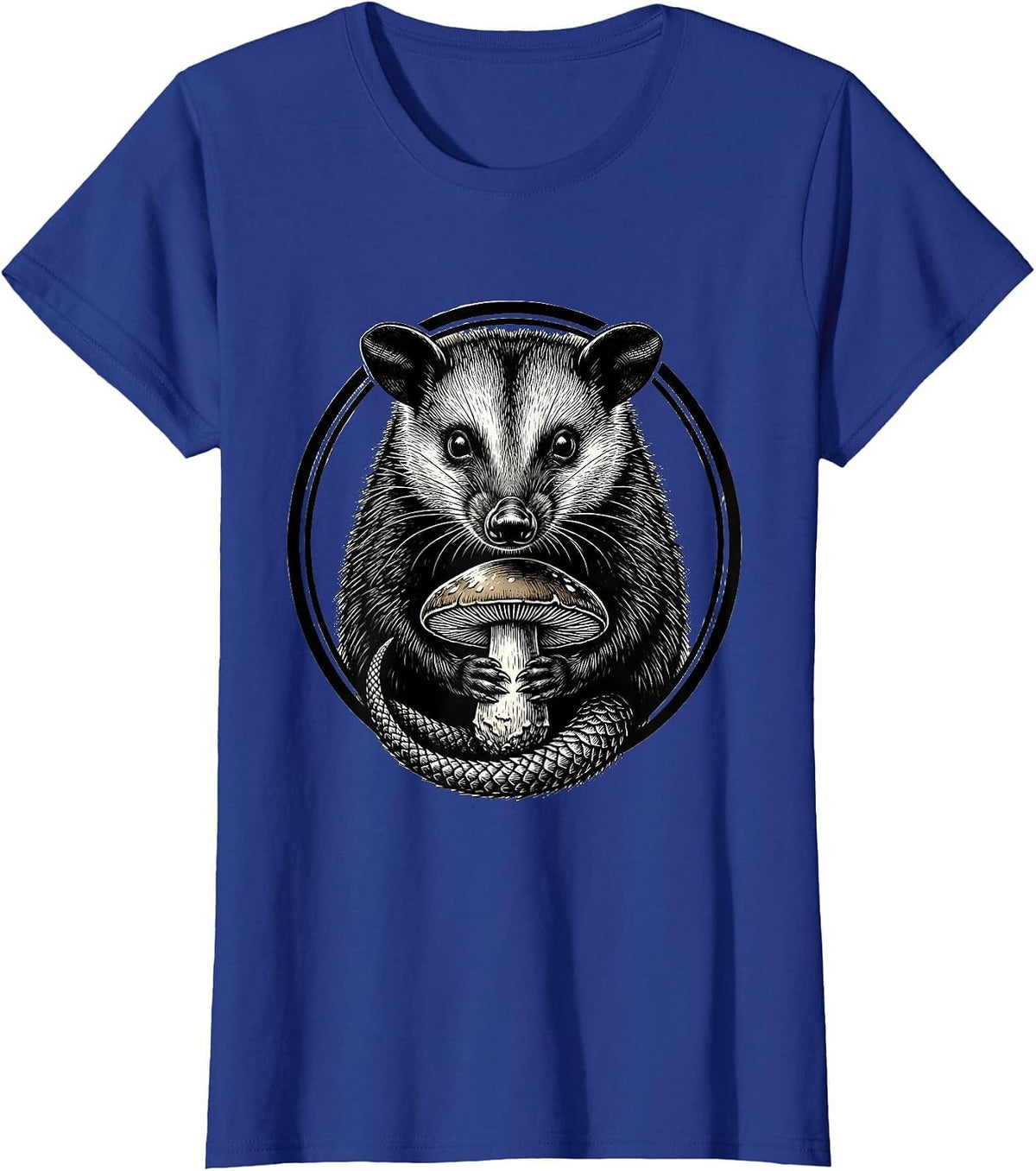 Women's Opossum Holding Mushroom Cute Wildlife Art T-Shirt - Royal Blue