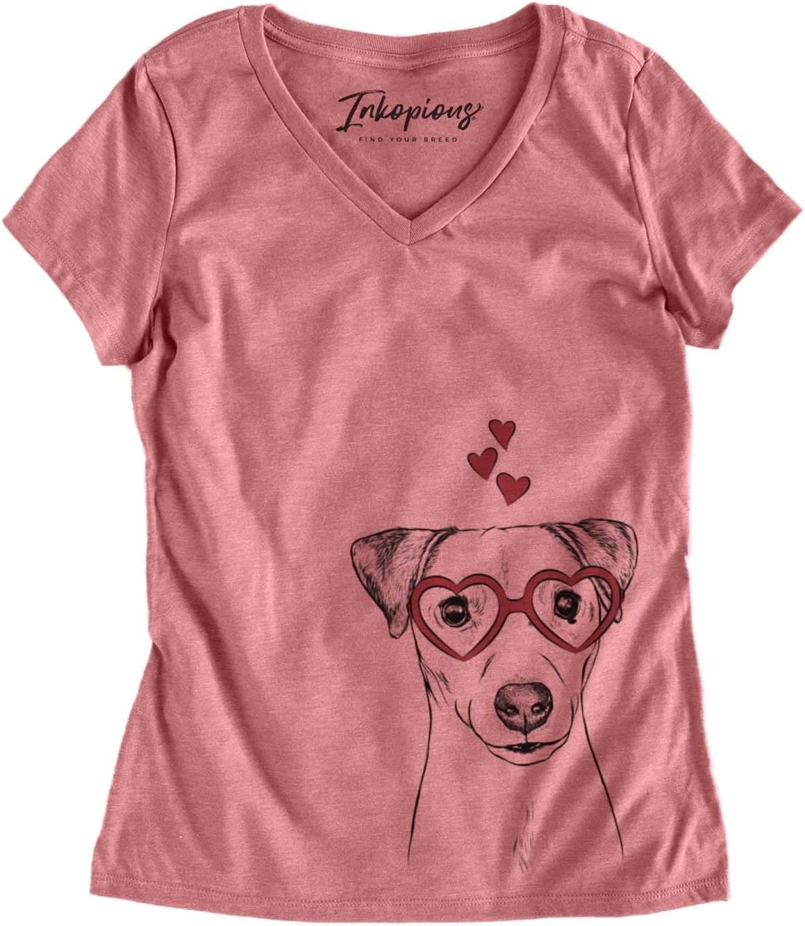 Valentine Ally the Jack Russell Terrier Dog Triblend T-Shirt - Dusty Rose V-neck