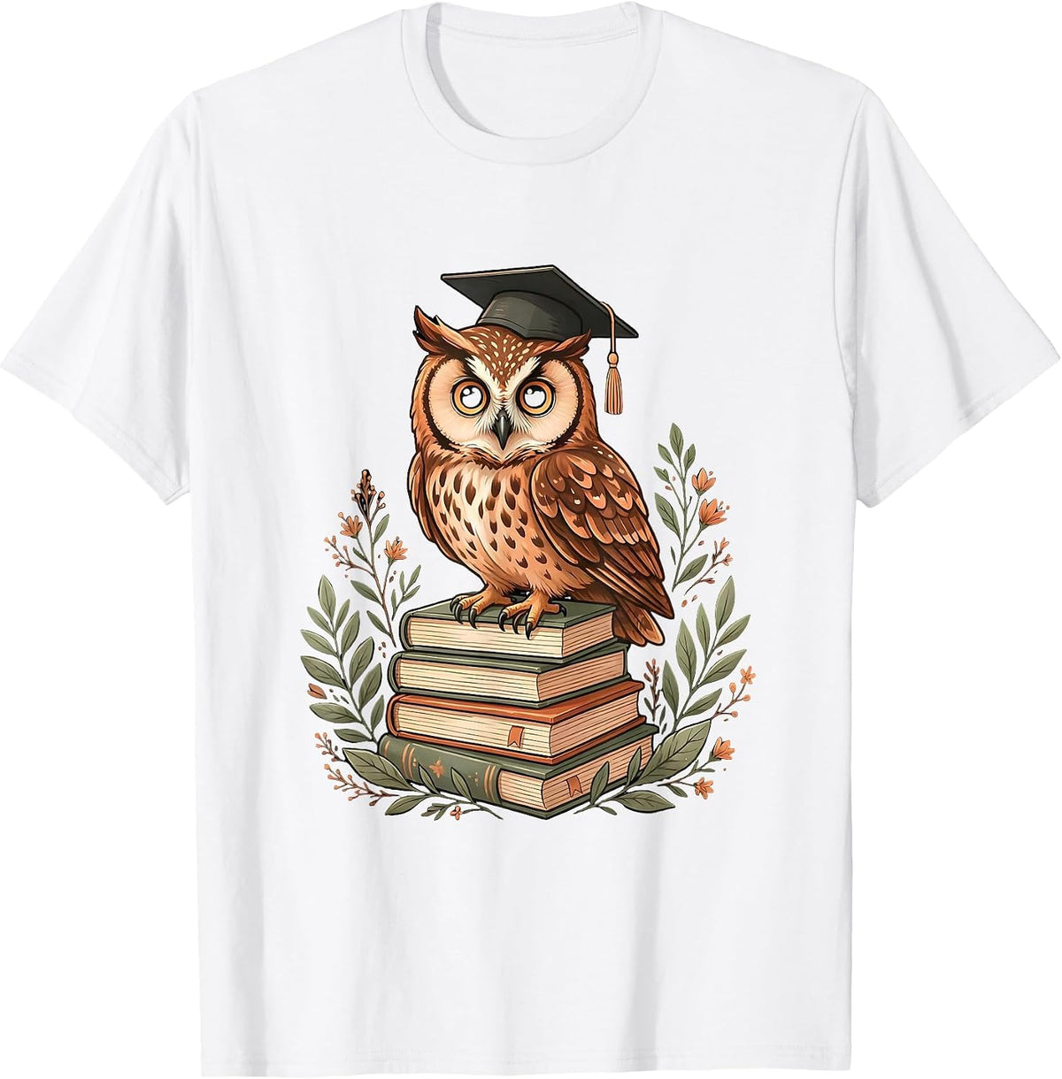 Men's Halloween Owl Teacher Graduation Cap Books T-Shirt - White